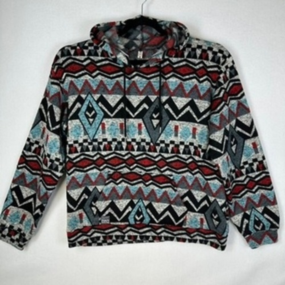 Zara MAN Aztec Geometric Print Fleece Hoodie Sweater Mens XL